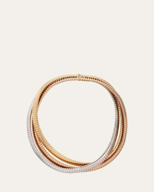 18K White, Yellow and Rose Gold Tricolor 3 Band Rolling Necklace, 18"L